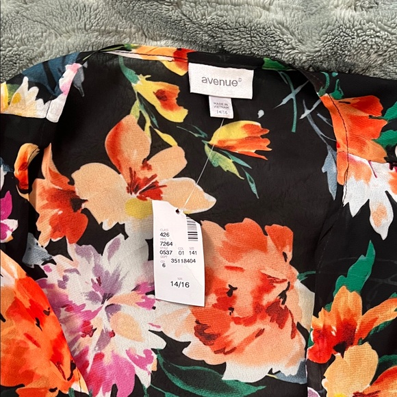 Avenue Black Floral Wrap Kimono with Orange, Yellow & Green Accents - Picture 3 of 5